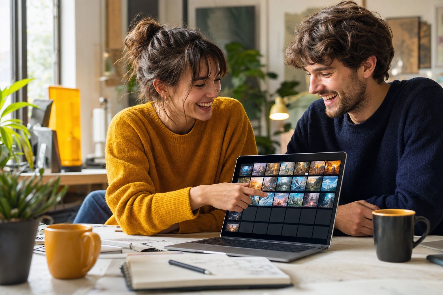 Two people working together at a laptop